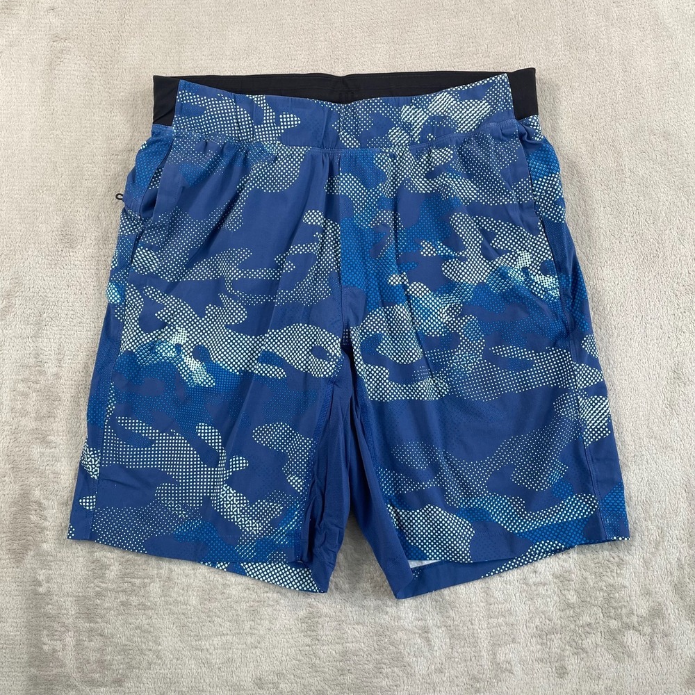 Lululemon T.H.E. Shorts Large Luxtreme Liner 9" Big Pebble Camo Cobalt Sea Mist